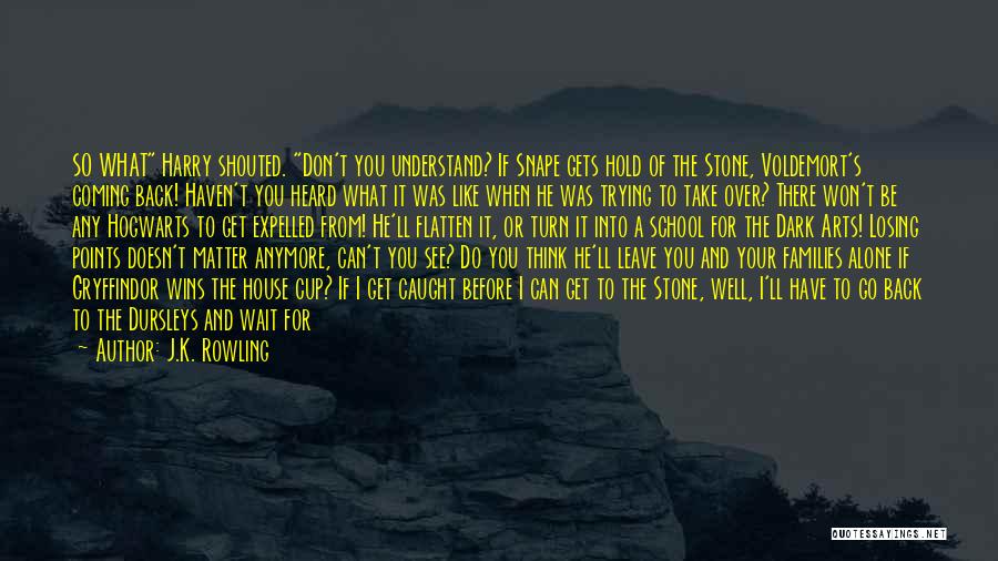 J.K. Rowling Quotes: So What Harry Shouted. Don't You Understand? If Snape Gets Hold Of The Stone, Voldemort's Coming Back! Haven't You Heard