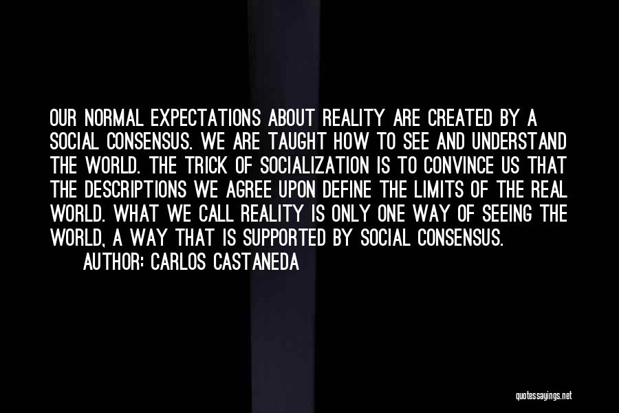 Carlos Castaneda Quotes: Our Normal Expectations About Reality Are Created By A Social Consensus. We Are Taught How To See And Understand The