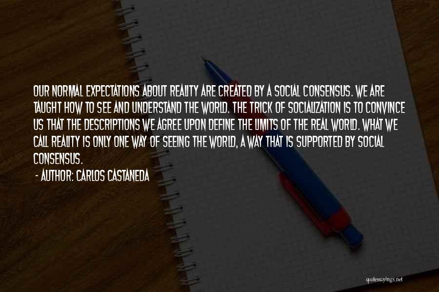 Carlos Castaneda Quotes: Our Normal Expectations About Reality Are Created By A Social Consensus. We Are Taught How To See And Understand The