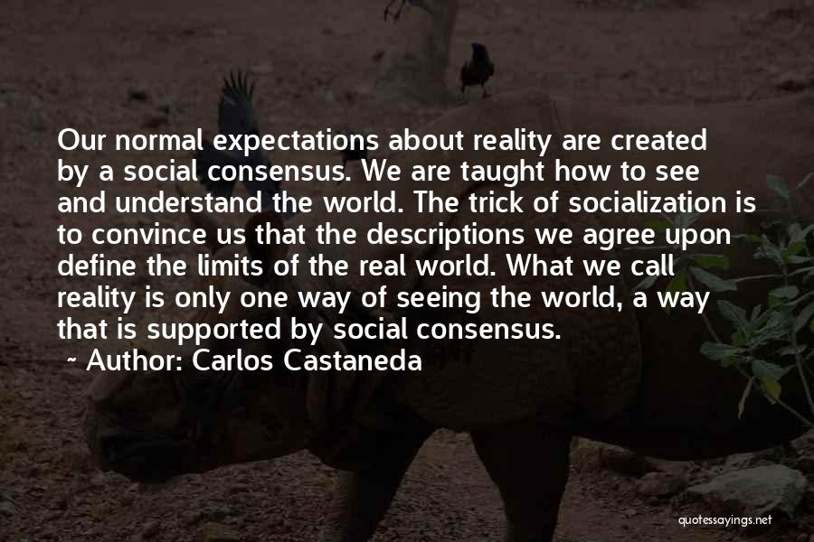 Carlos Castaneda Quotes: Our Normal Expectations About Reality Are Created By A Social Consensus. We Are Taught How To See And Understand The