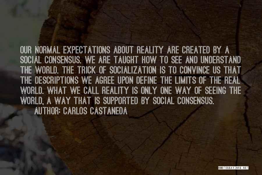 Carlos Castaneda Quotes: Our Normal Expectations About Reality Are Created By A Social Consensus. We Are Taught How To See And Understand The