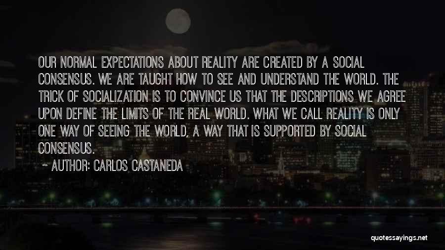 Carlos Castaneda Quotes: Our Normal Expectations About Reality Are Created By A Social Consensus. We Are Taught How To See And Understand The
