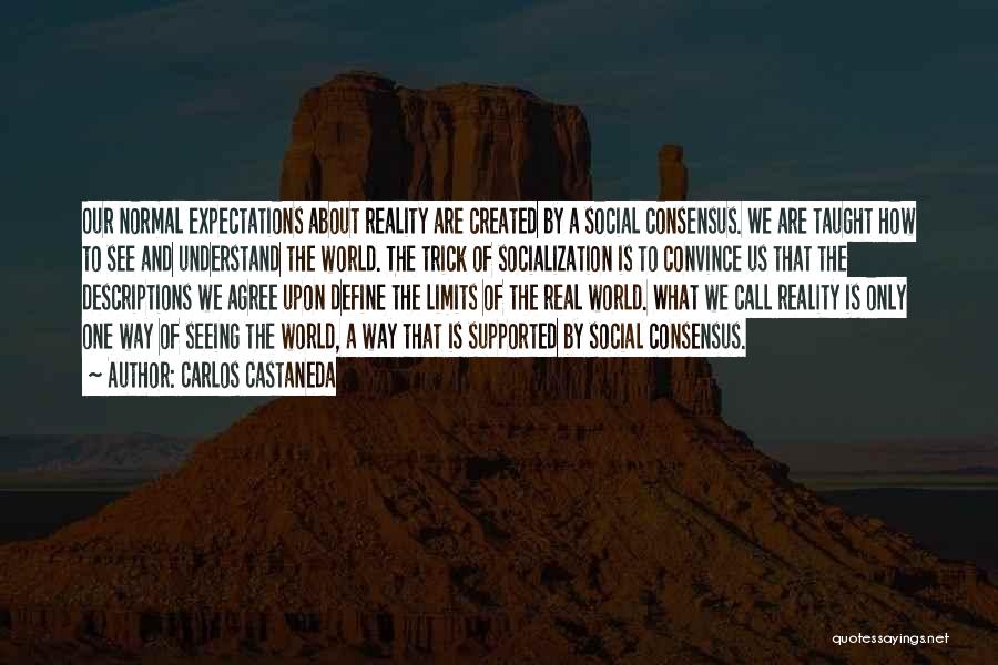 Carlos Castaneda Quotes: Our Normal Expectations About Reality Are Created By A Social Consensus. We Are Taught How To See And Understand The