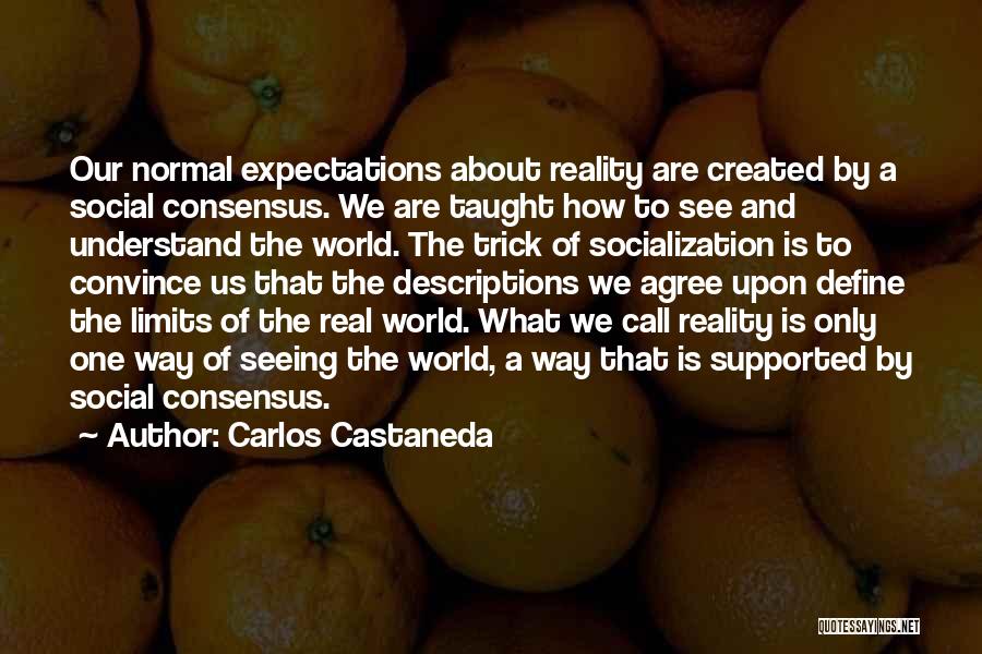 Carlos Castaneda Quotes: Our Normal Expectations About Reality Are Created By A Social Consensus. We Are Taught How To See And Understand The