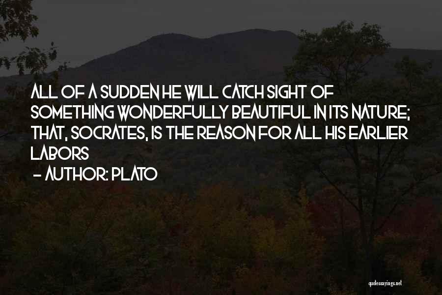 Plato Quotes: All Of A Sudden He Will Catch Sight Of Something Wonderfully Beautiful In Its Nature; That, Socrates, Is The Reason