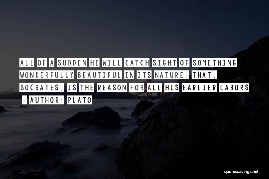 Plato Quotes: All Of A Sudden He Will Catch Sight Of Something Wonderfully Beautiful In Its Nature; That, Socrates, Is The Reason