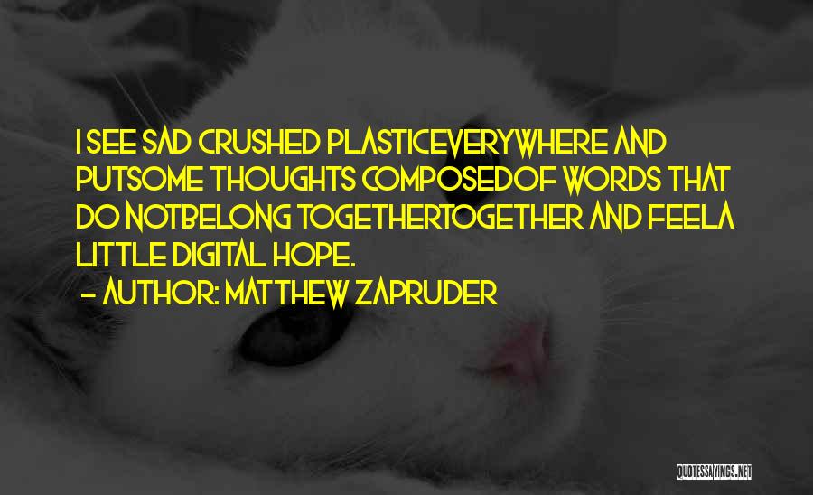 Matthew Zapruder Quotes: I See Sad Crushed Plasticeverywhere And Putsome Thoughts Composedof Words That Do Notbelong Togethertogether And Feela Little Digital Hope.