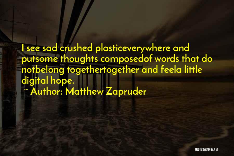 Matthew Zapruder Quotes: I See Sad Crushed Plasticeverywhere And Putsome Thoughts Composedof Words That Do Notbelong Togethertogether And Feela Little Digital Hope.