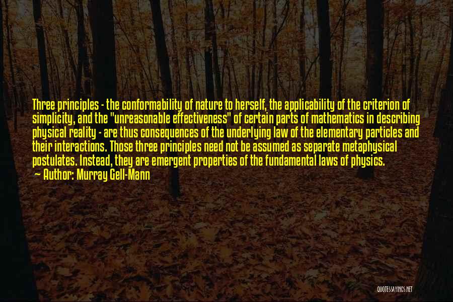 Murray Gell-Mann Quotes: Three Principles - The Conformability Of Nature To Herself, The Applicability Of The Criterion Of Simplicity, And The Unreasonable Effectiveness