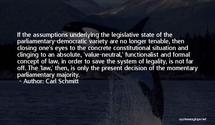 Carl Schmitt Quotes: If The Assumptions Underlying The Legislative State Of The Parliamentary-democratic Variety Are No Longer Tenable, Then Closing One's Eyes To