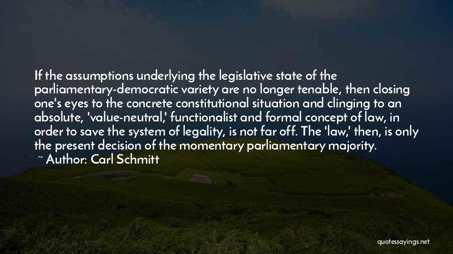 Carl Schmitt Quotes: If The Assumptions Underlying The Legislative State Of The Parliamentary-democratic Variety Are No Longer Tenable, Then Closing One's Eyes To