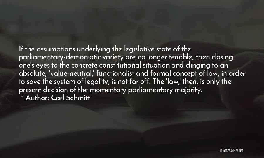 Carl Schmitt Quotes: If The Assumptions Underlying The Legislative State Of The Parliamentary-democratic Variety Are No Longer Tenable, Then Closing One's Eyes To