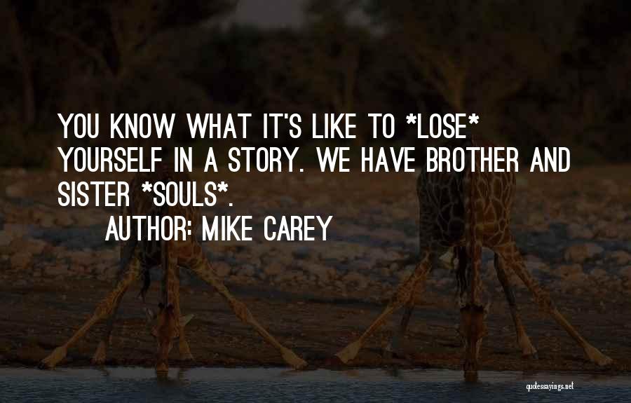 Mike Carey Quotes: You Know What It's Like To *lose* Yourself In A Story. We Have Brother And Sister *souls*.