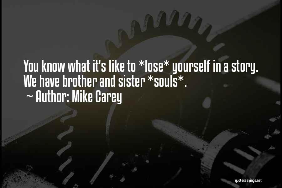 Mike Carey Quotes: You Know What It's Like To *lose* Yourself In A Story. We Have Brother And Sister *souls*.