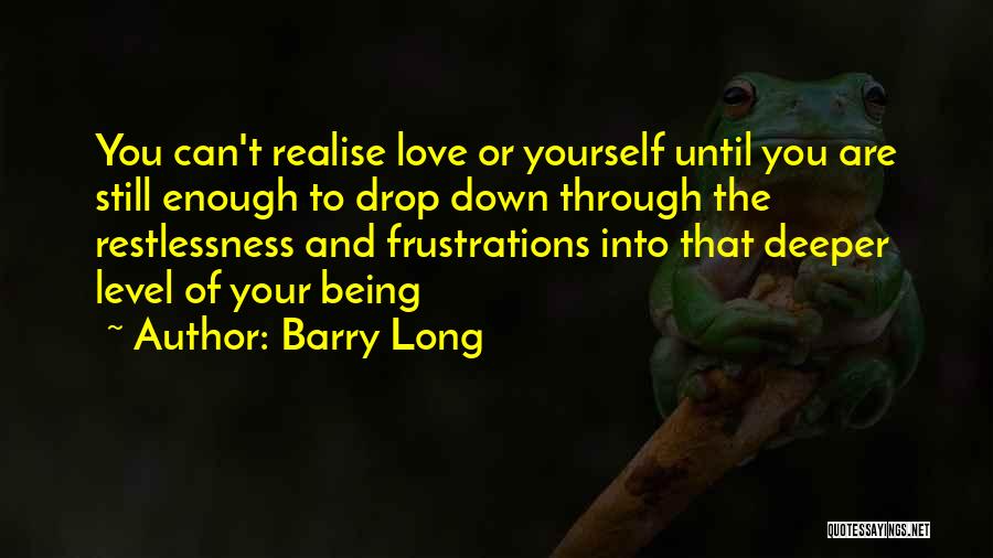 Barry Long Quotes: You Can't Realise Love Or Yourself Until You Are Still Enough To Drop Down Through The Restlessness And Frustrations Into