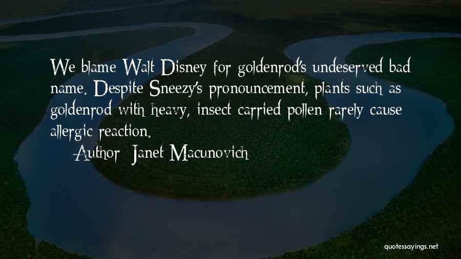 Janet Macunovich Quotes: We Blame Walt Disney For Goldenrod's Undeserved Bad Name. Despite Sneezy's Pronouncement, Plants Such As Goldenrod With Heavy, Insect-carried Pollen