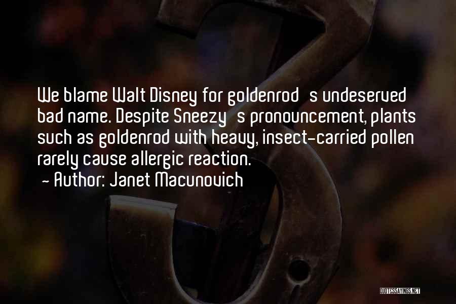 Janet Macunovich Quotes: We Blame Walt Disney For Goldenrod's Undeserved Bad Name. Despite Sneezy's Pronouncement, Plants Such As Goldenrod With Heavy, Insect-carried Pollen