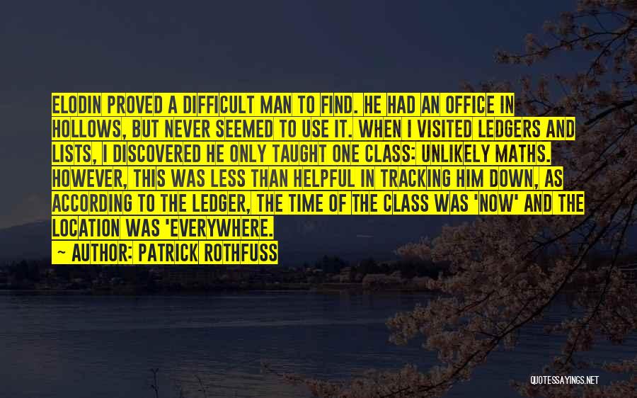 Patrick Rothfuss Quotes: Elodin Proved A Difficult Man To Find. He Had An Office In Hollows, But Never Seemed To Use It. When