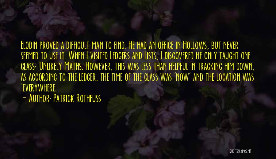 Patrick Rothfuss Quotes: Elodin Proved A Difficult Man To Find. He Had An Office In Hollows, But Never Seemed To Use It. When