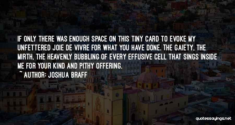 Joshua Braff Quotes: If Only There Was Enough Space On This Tiny Card To Evoke My Unfettered Joie De Vivre For What You