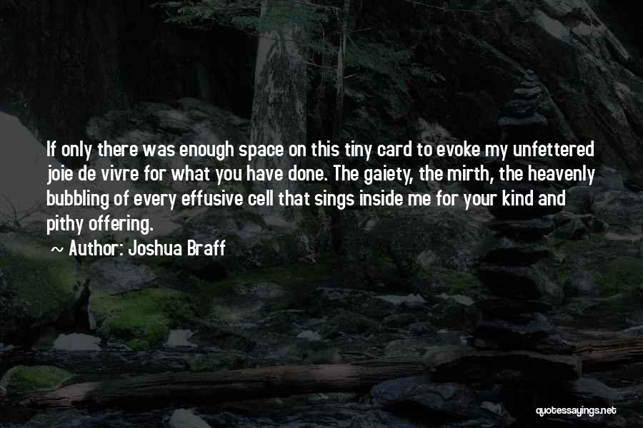 Joshua Braff Quotes: If Only There Was Enough Space On This Tiny Card To Evoke My Unfettered Joie De Vivre For What You