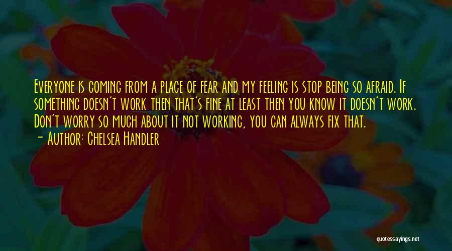 Chelsea Handler Quotes: Everyone Is Coming From A Place Of Fear And My Feeling Is Stop Being So Afraid. If Something Doesn't Work