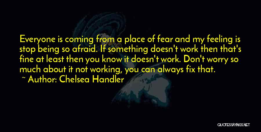 Chelsea Handler Quotes: Everyone Is Coming From A Place Of Fear And My Feeling Is Stop Being So Afraid. If Something Doesn't Work