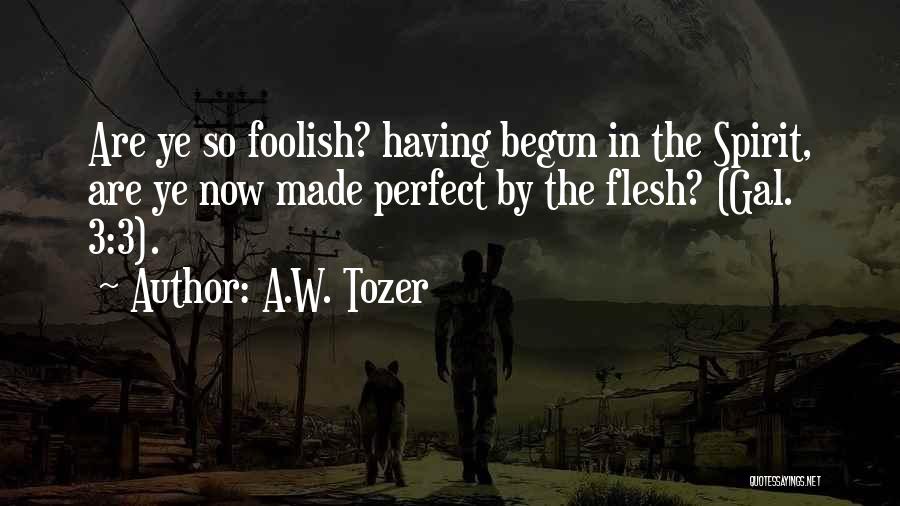 A.W. Tozer Quotes: Are Ye So Foolish? Having Begun In The Spirit, Are Ye Now Made Perfect By The Flesh? (gal. 3:3).