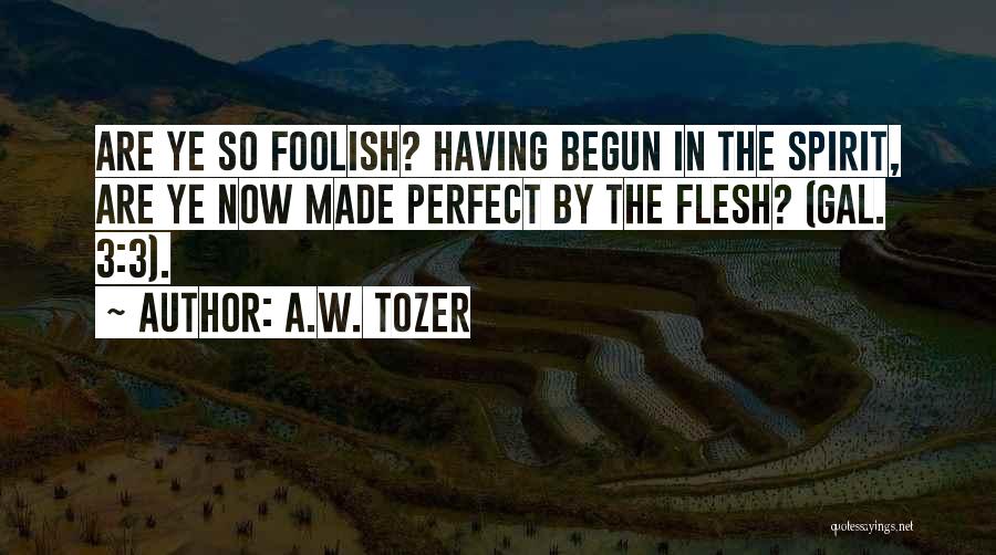 A.W. Tozer Quotes: Are Ye So Foolish? Having Begun In The Spirit, Are Ye Now Made Perfect By The Flesh? (gal. 3:3).