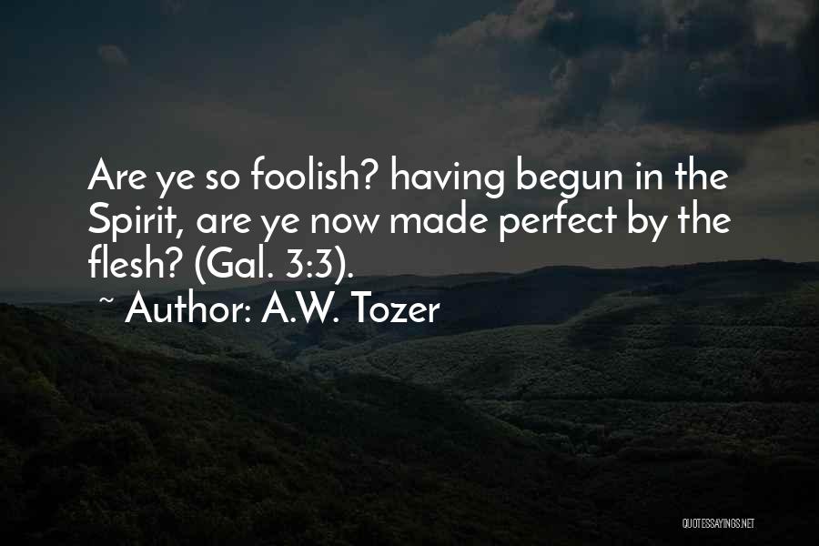 A.W. Tozer Quotes: Are Ye So Foolish? Having Begun In The Spirit, Are Ye Now Made Perfect By The Flesh? (gal. 3:3).