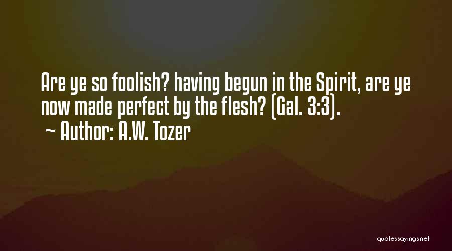 A.W. Tozer Quotes: Are Ye So Foolish? Having Begun In The Spirit, Are Ye Now Made Perfect By The Flesh? (gal. 3:3).