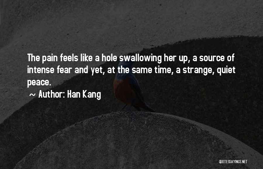 Han Kang Quotes: The Pain Feels Like A Hole Swallowing Her Up, A Source Of Intense Fear And Yet, At The Same Time,
