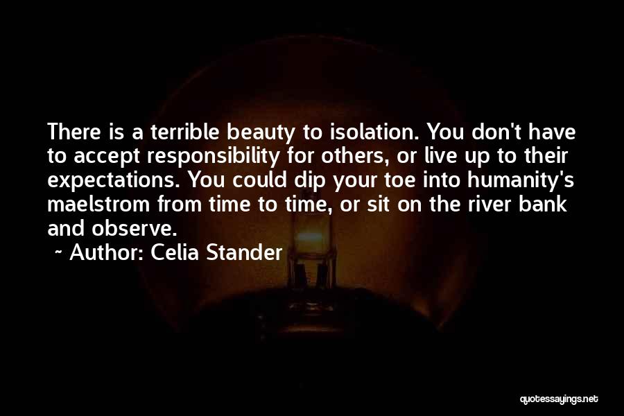 Celia Stander Quotes: There Is A Terrible Beauty To Isolation. You Don't Have To Accept Responsibility For Others, Or Live Up To Their