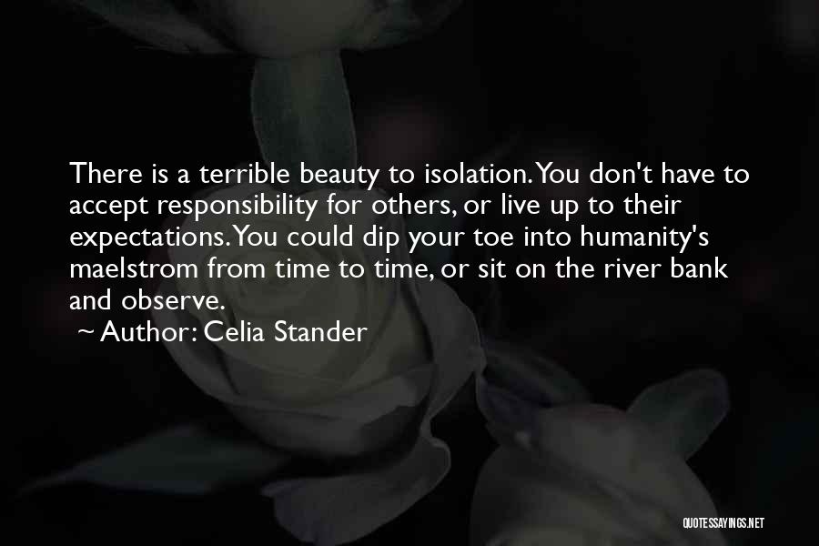 Celia Stander Quotes: There Is A Terrible Beauty To Isolation. You Don't Have To Accept Responsibility For Others, Or Live Up To Their