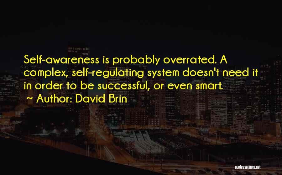 David Brin Quotes: Self-awareness Is Probably Overrated. A Complex, Self-regulating System Doesn't Need It In Order To Be Successful, Or Even Smart.