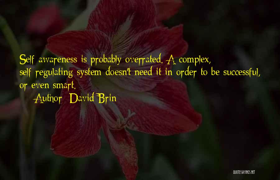 David Brin Quotes: Self-awareness Is Probably Overrated. A Complex, Self-regulating System Doesn't Need It In Order To Be Successful, Or Even Smart.