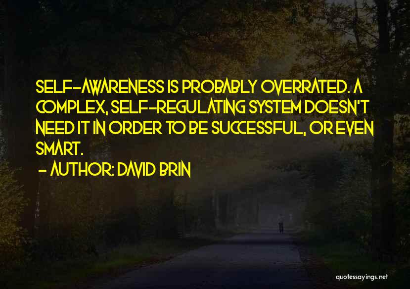 David Brin Quotes: Self-awareness Is Probably Overrated. A Complex, Self-regulating System Doesn't Need It In Order To Be Successful, Or Even Smart.