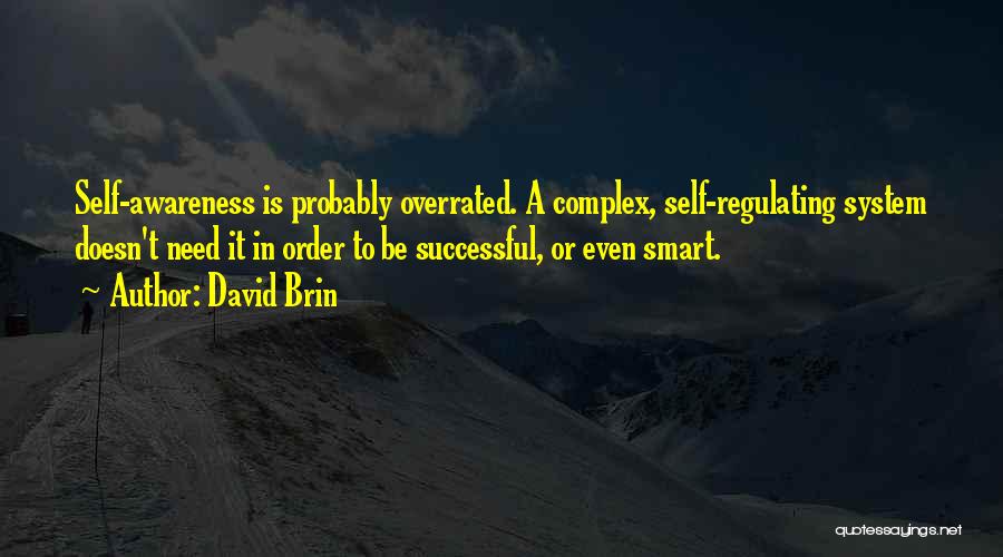 David Brin Quotes: Self-awareness Is Probably Overrated. A Complex, Self-regulating System Doesn't Need It In Order To Be Successful, Or Even Smart.