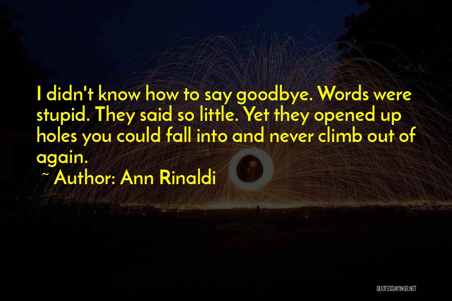 Ann Rinaldi Quotes: I Didn't Know How To Say Goodbye. Words Were Stupid. They Said So Little. Yet They Opened Up Holes You