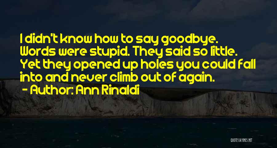 Ann Rinaldi Quotes: I Didn't Know How To Say Goodbye. Words Were Stupid. They Said So Little. Yet They Opened Up Holes You