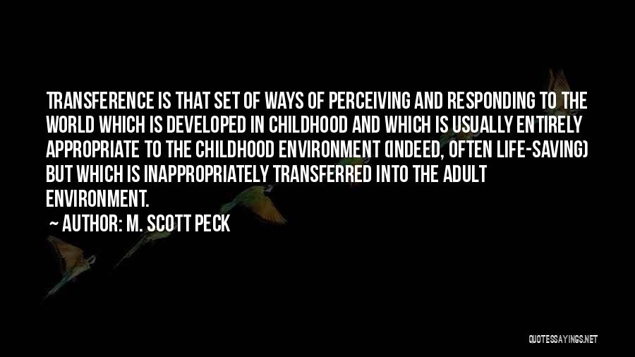 M. Scott Peck Quotes: Transference Is That Set Of Ways Of Perceiving And Responding To The World Which Is Developed In Childhood And Which