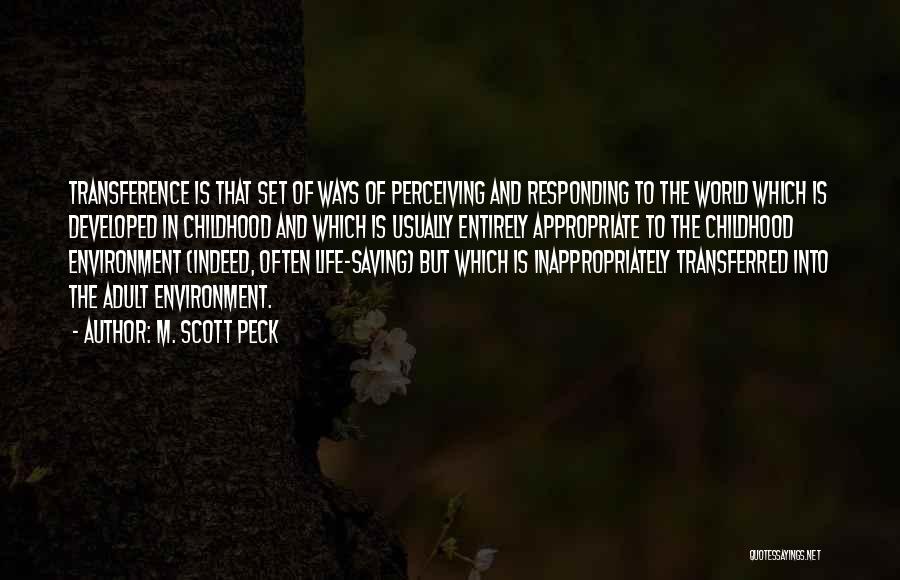 M. Scott Peck Quotes: Transference Is That Set Of Ways Of Perceiving And Responding To The World Which Is Developed In Childhood And Which