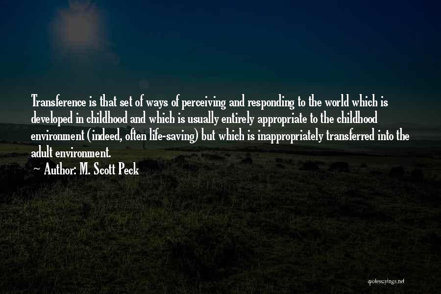M. Scott Peck Quotes: Transference Is That Set Of Ways Of Perceiving And Responding To The World Which Is Developed In Childhood And Which