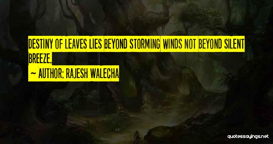 Rajesh Walecha Quotes: Destiny Of Leaves Lies Beyond Storming Winds Not Beyond Silent Breeze.