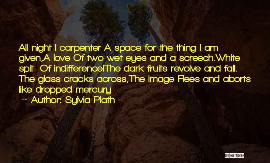 Sylvia Plath Quotes: All Night I Carpenter A Space For The Thing I Am Given,a Love Of Two Wet Eyes And A Screech.white
