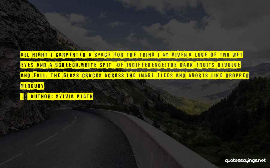 Sylvia Plath Quotes: All Night I Carpenter A Space For The Thing I Am Given,a Love Of Two Wet Eyes And A Screech.white
