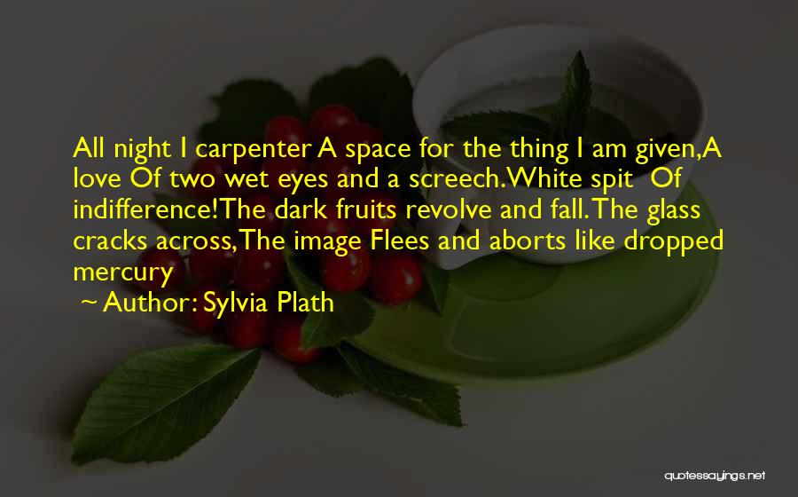 Sylvia Plath Quotes: All Night I Carpenter A Space For The Thing I Am Given,a Love Of Two Wet Eyes And A Screech.white