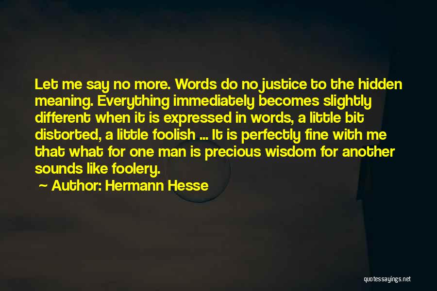 Hermann Hesse Quotes: Let Me Say No More. Words Do No Justice To The Hidden Meaning. Everything Immediately Becomes Slightly Different When It