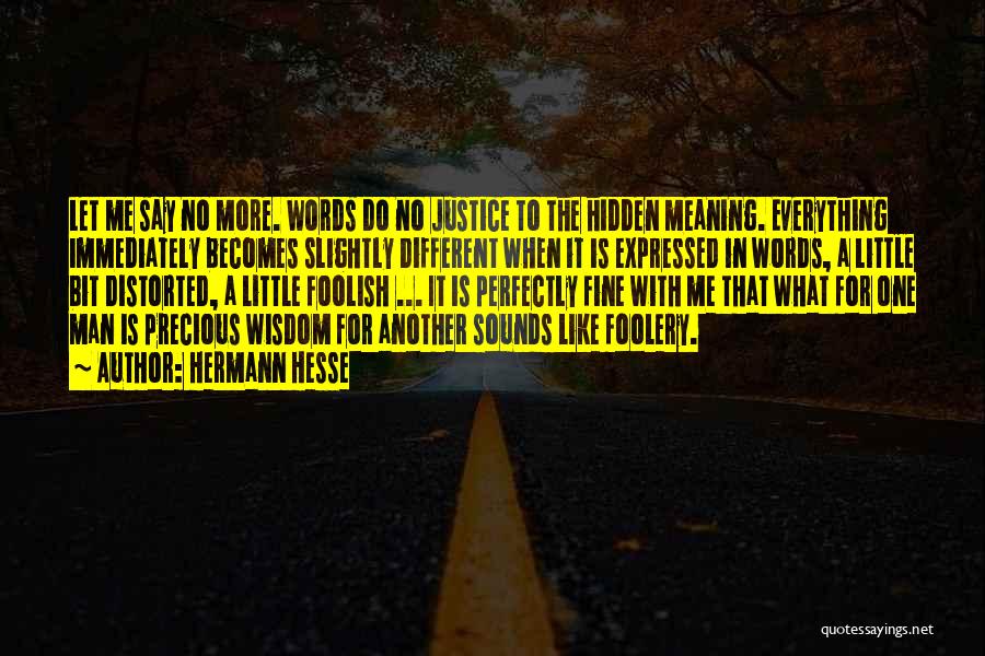 Hermann Hesse Quotes: Let Me Say No More. Words Do No Justice To The Hidden Meaning. Everything Immediately Becomes Slightly Different When It