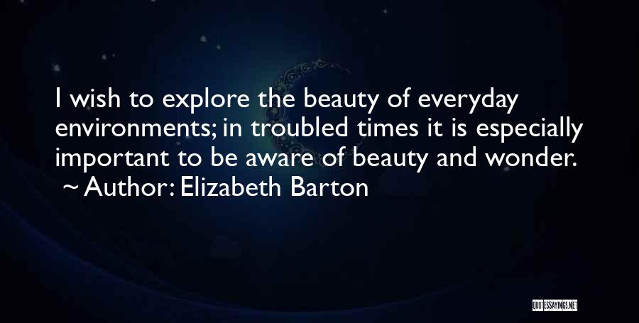 Elizabeth Barton Quotes: I Wish To Explore The Beauty Of Everyday Environments; In Troubled Times It Is Especially Important To Be Aware Of